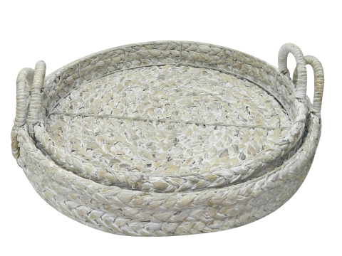 2pc water hyacinth tray white washed